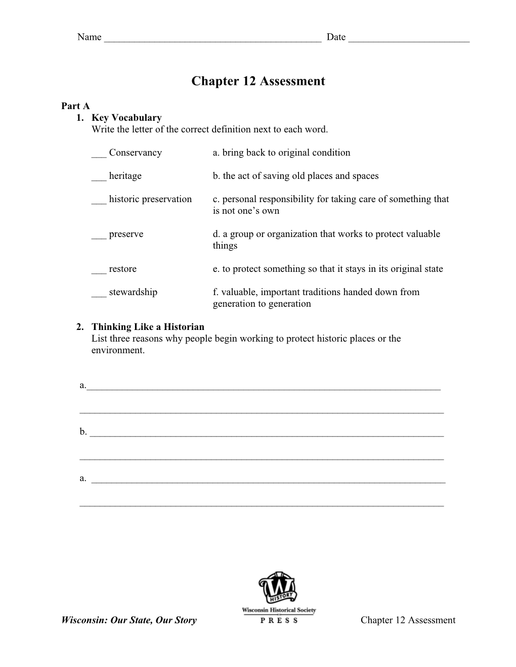 Chapter 12 Assessment - Parts 1, 2 and 3