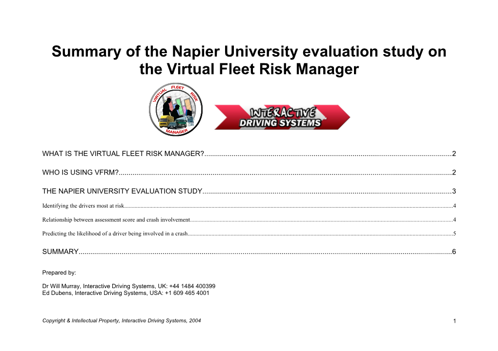 Summary of the Napier University Evaluation Study on the Virtual Fleet Risk Manager