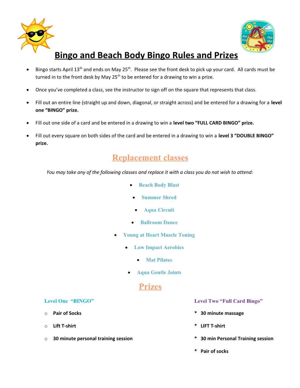 Bingo and Beach Body Bingo Rules and Prizes