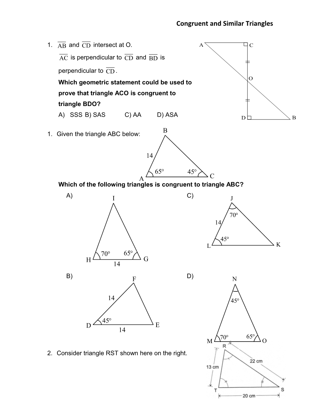 Congruent and Similar Triangles