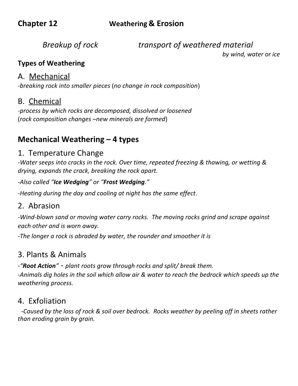 Chapter 12 Weathering & Erosion