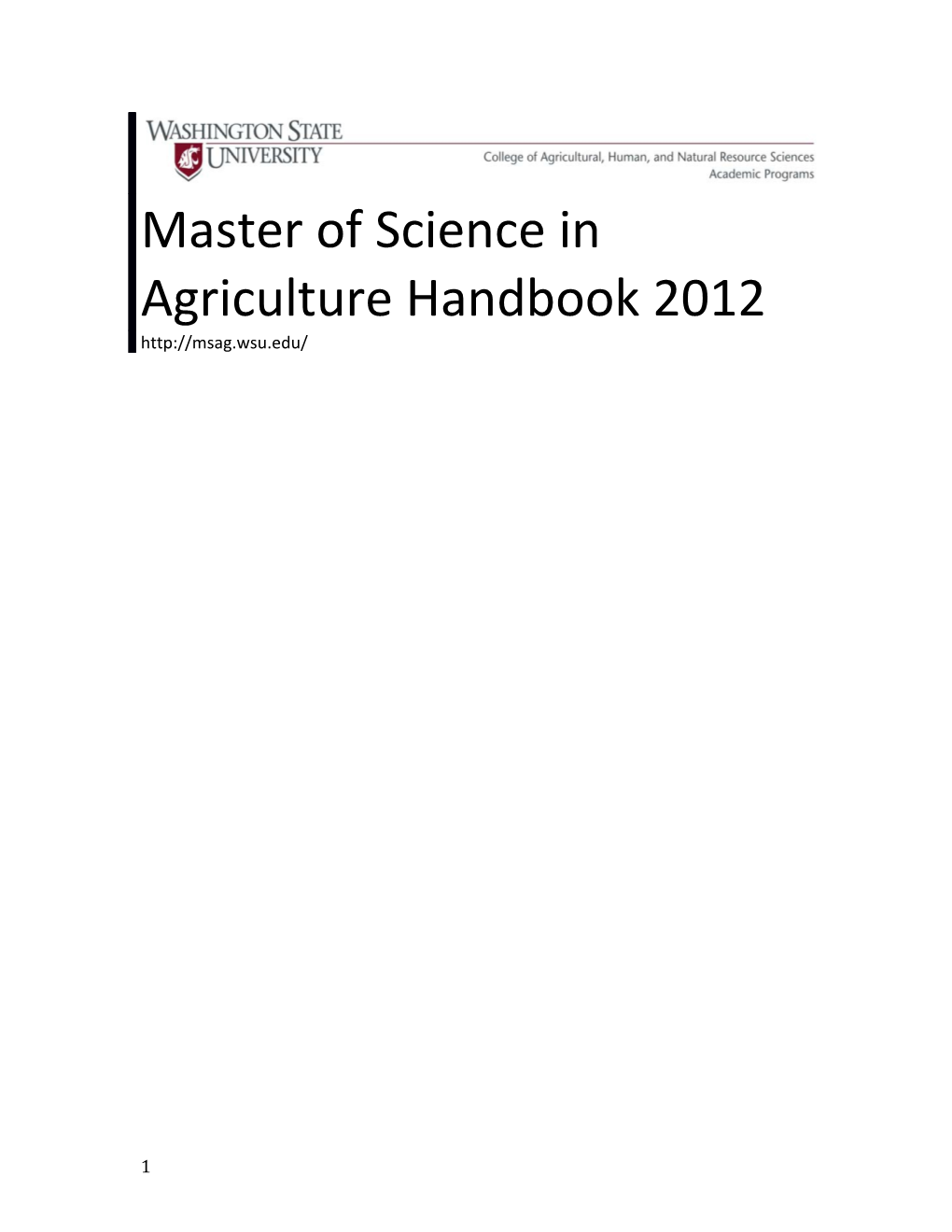 Master of Science in Agriculture Handbook 2011