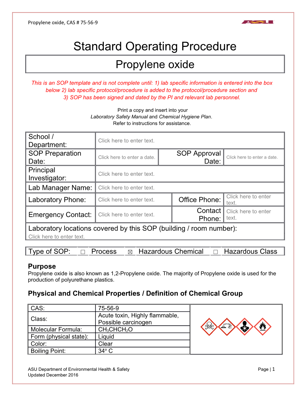 Propylene Oxide, CAS # 75-56-9