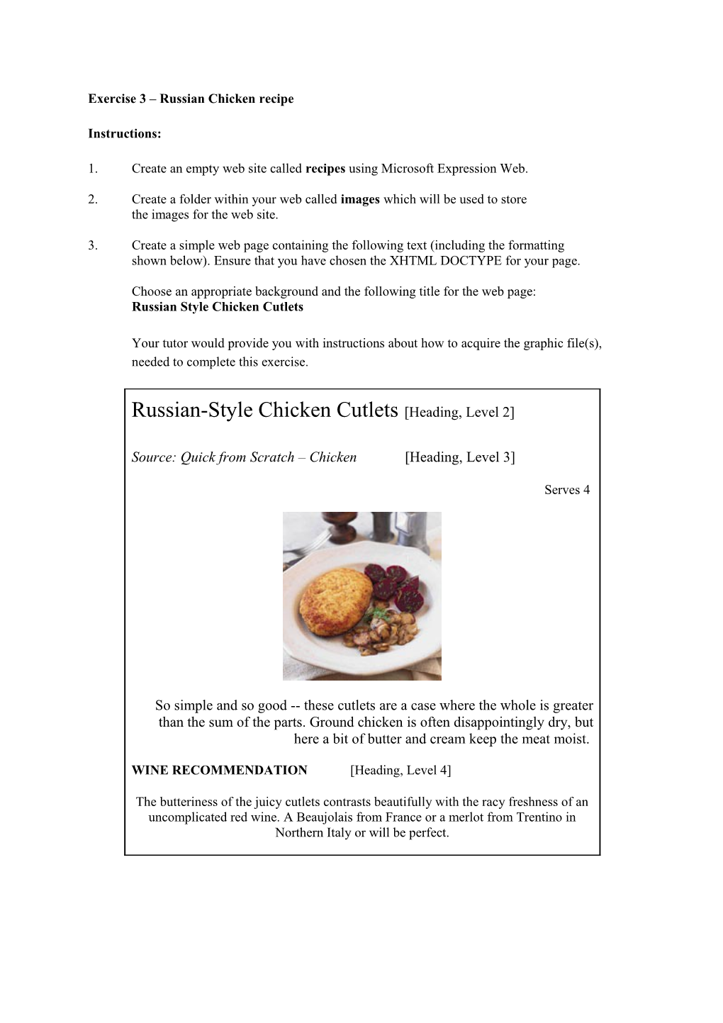 Exercise 3 Russian Chicken Recipe