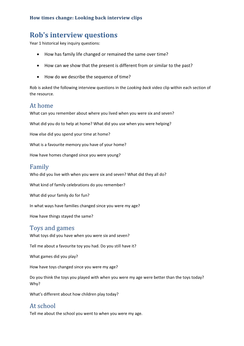 How Times Change: Looking Back Interview Clips: Rob's Interview Questions Page 2