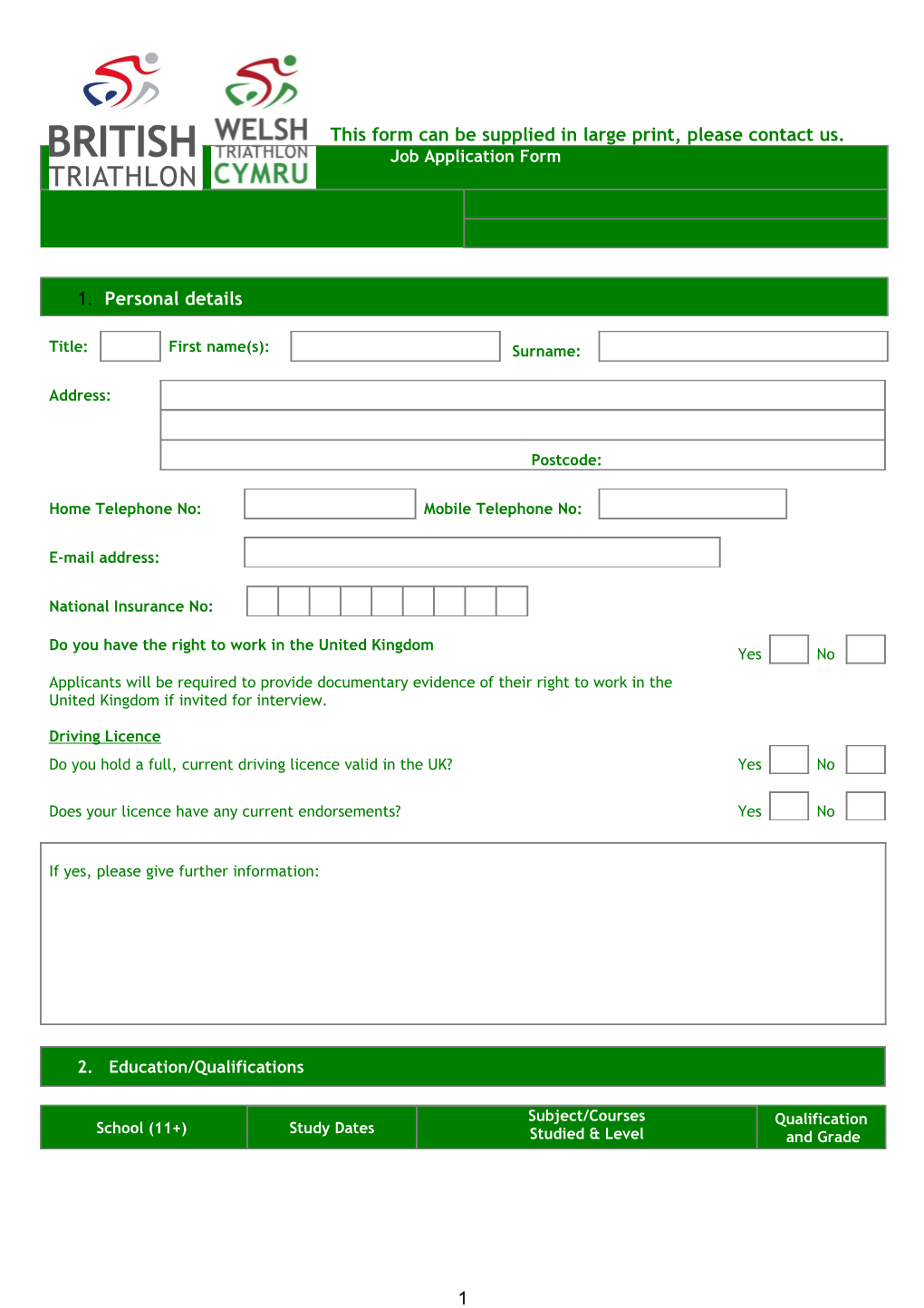 Welsh Triathlon Job Application Form 2016