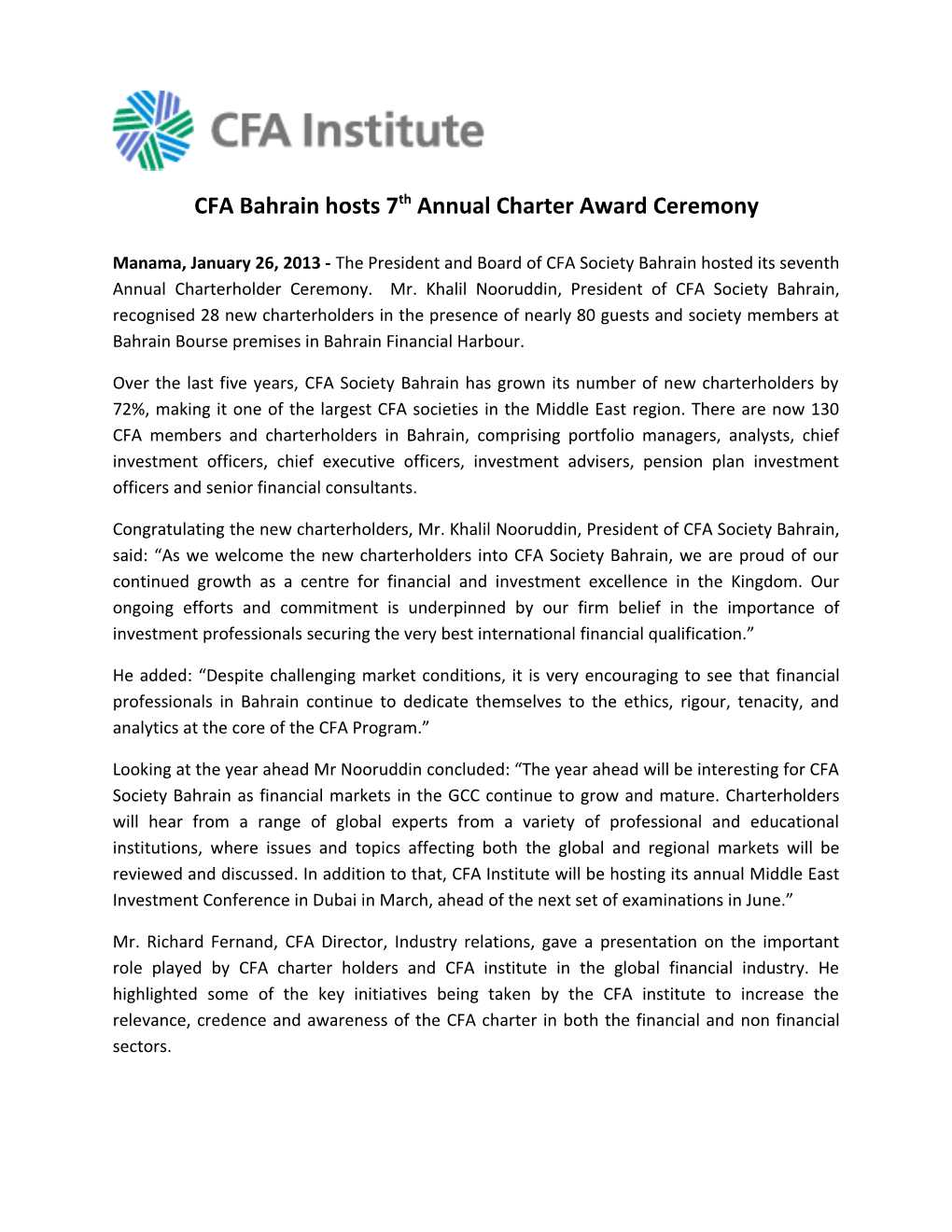2013 CFA Bahrain Charter Awards Ceremony