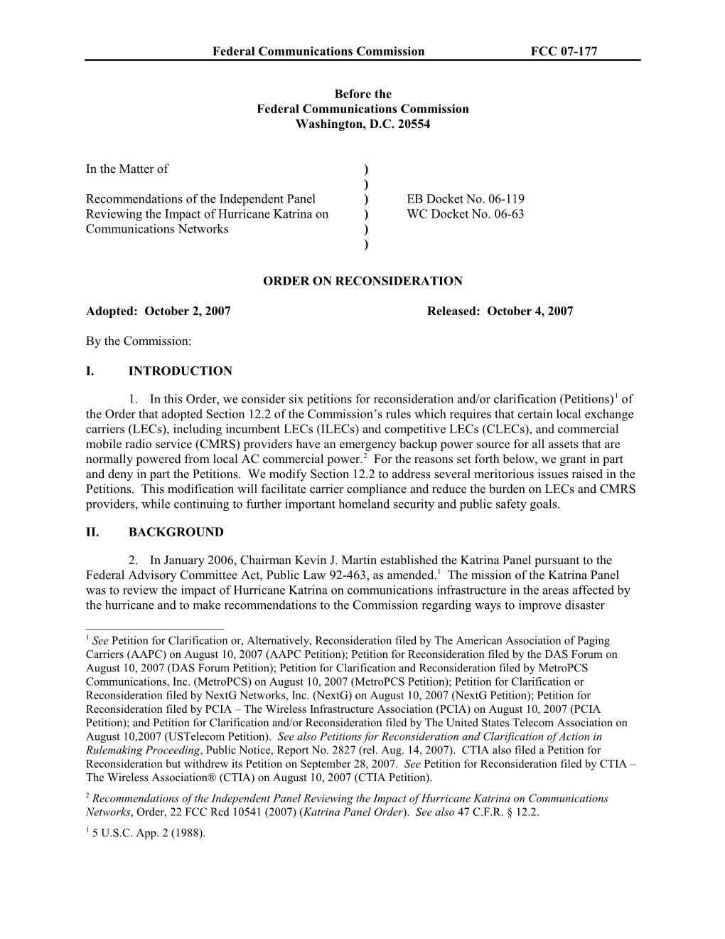 Federal Communications Commission FCC 07-177