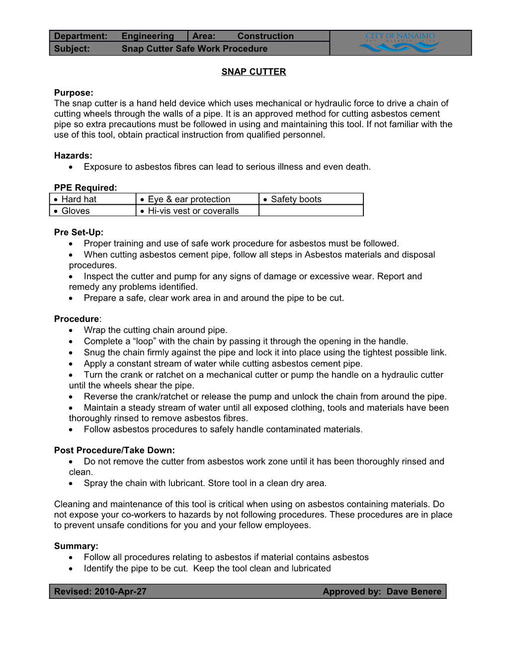 Safework Procedure (How To) s1