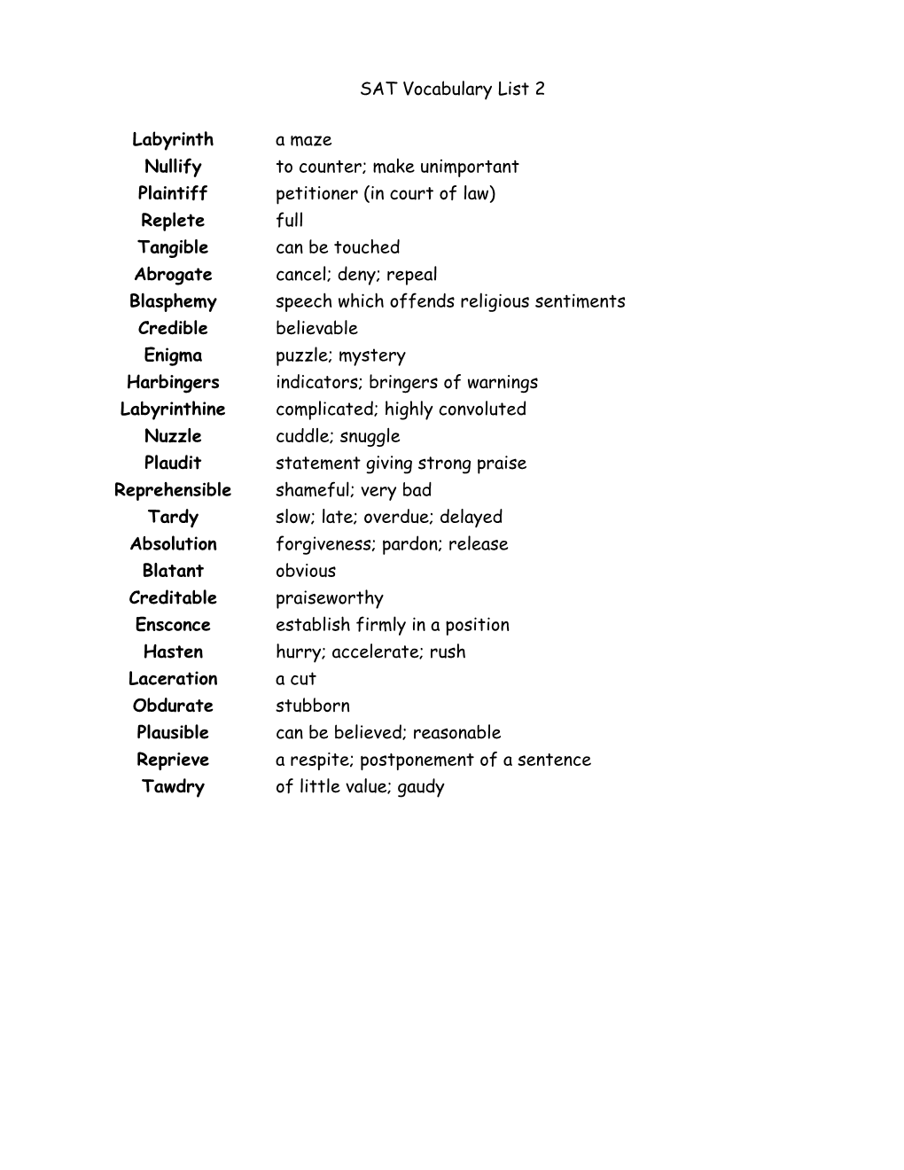 SAT Vocabulary List 1