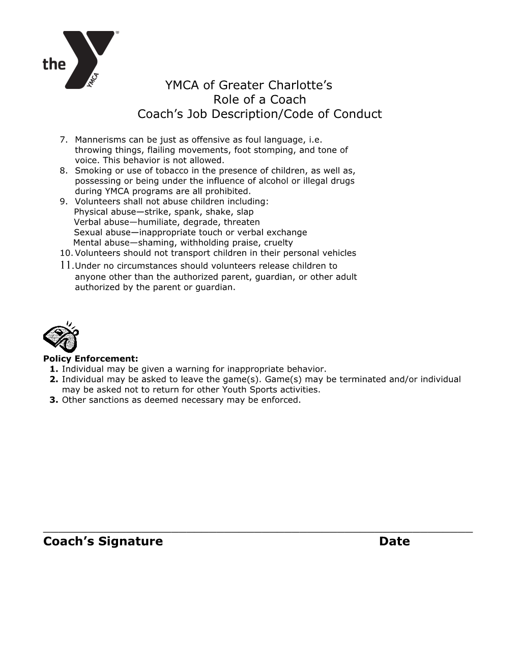 Coach S Job Description/Code of Conduct