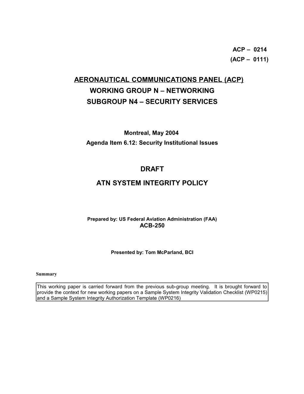 Draft ATN System Integrity Policy (WP0111)