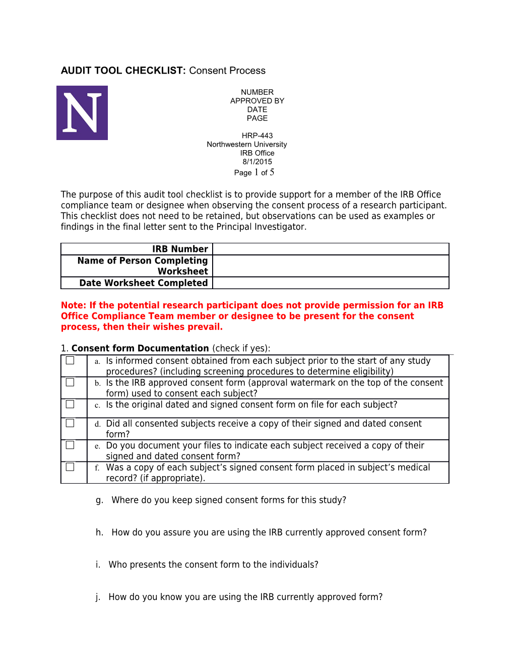 1. Consent Form Documentation (Check If Yes)