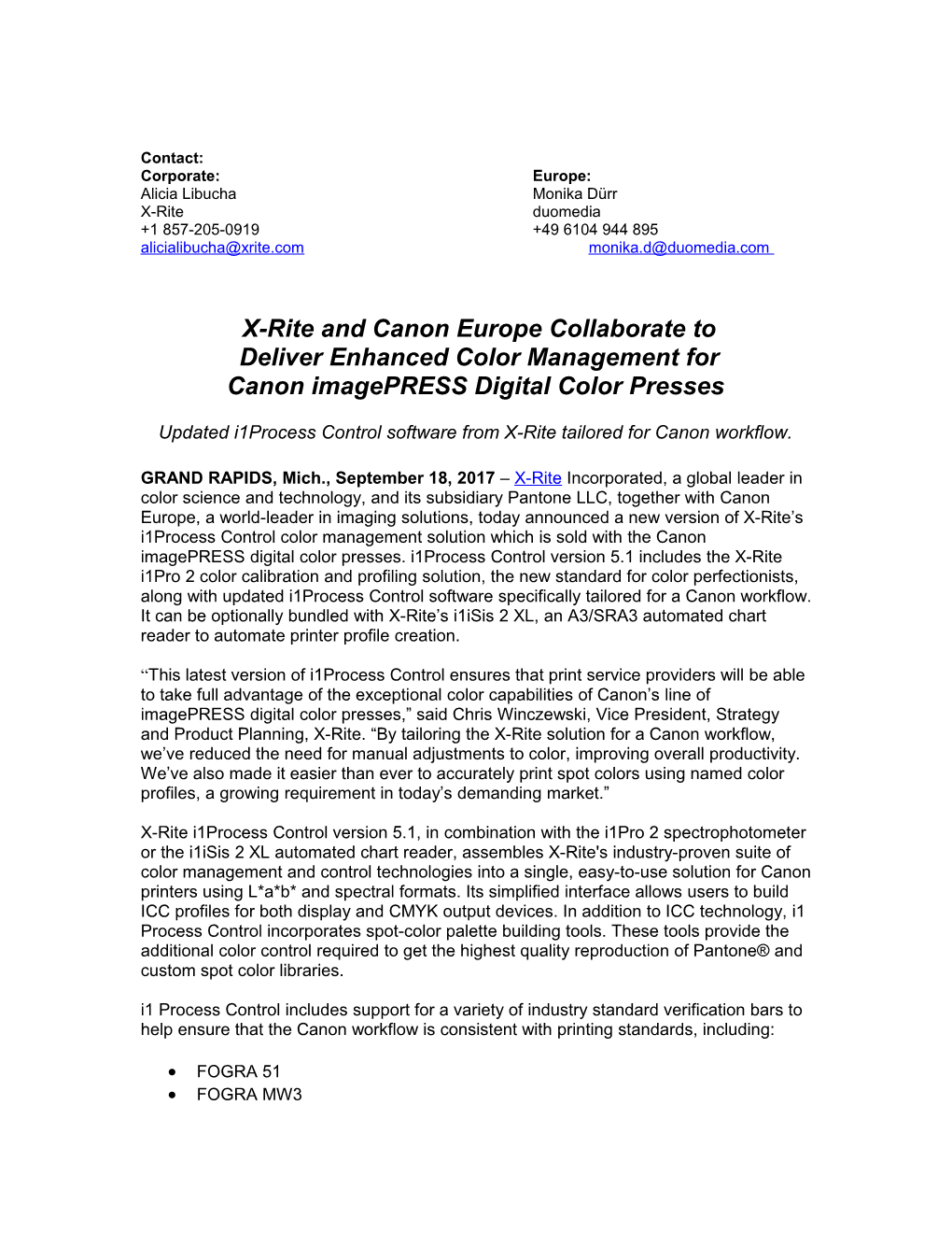 X-Rite and Canon Europe Collaborate to Deliver Enhanced Color Management for Canon Imagepress
