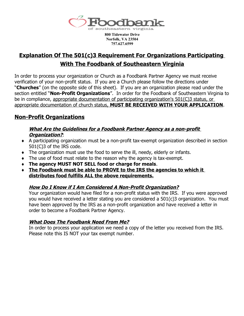Explanation of the 501(C)3 Requirement Fororganizations Participating