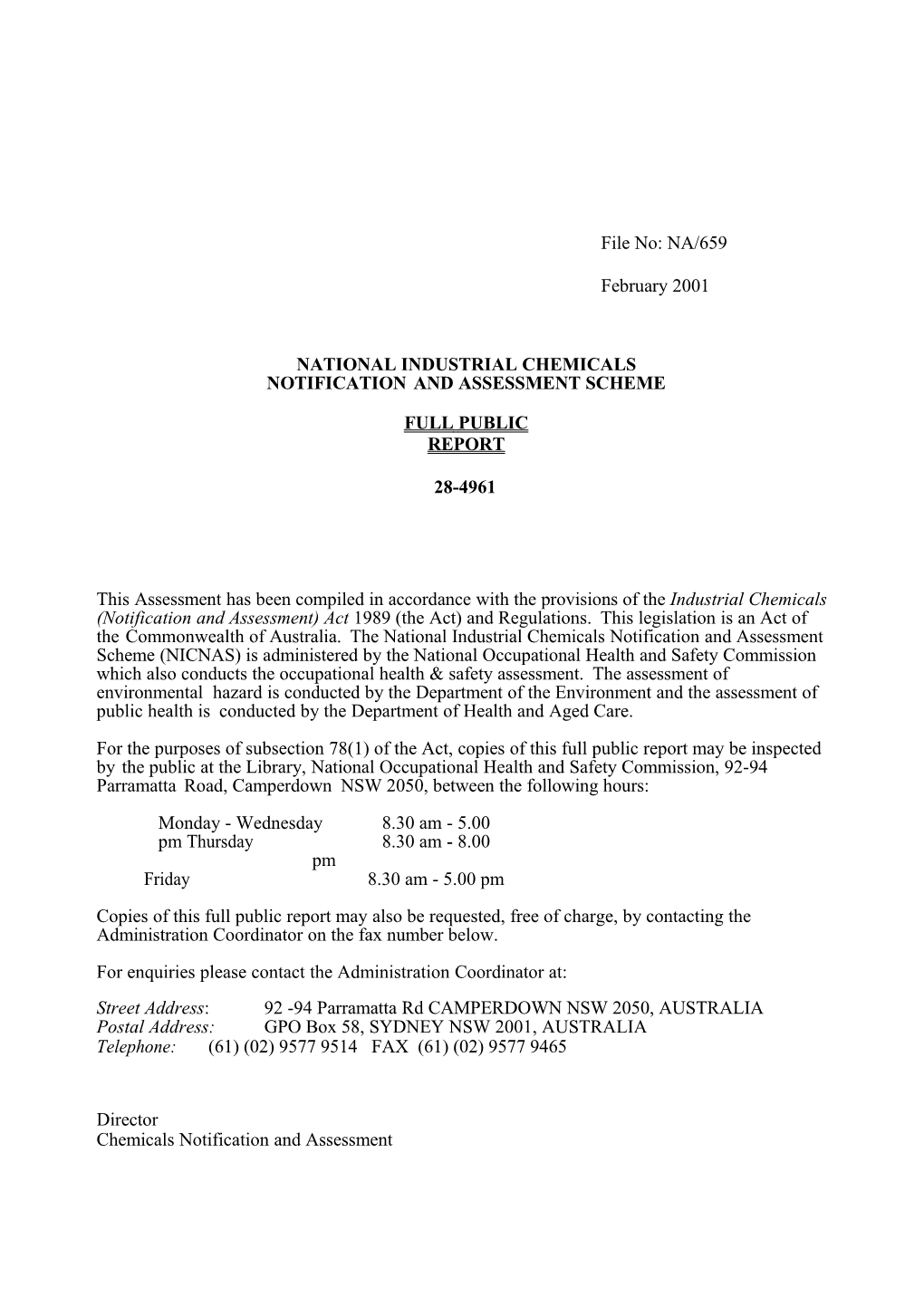 National Industrial Chemicals Notification and Assessment Scheme s43