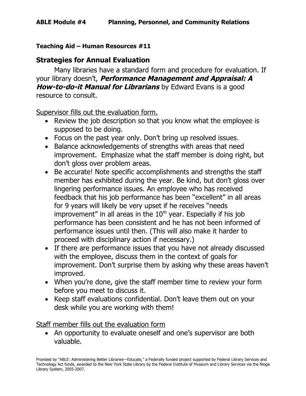 Strategies for Annual Evaluation