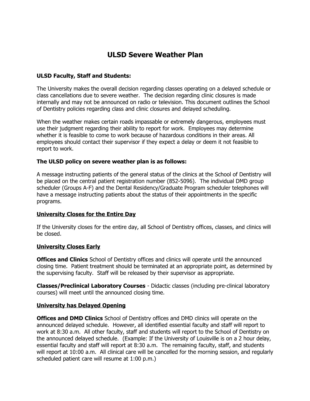 ULSD Severe Weather Plan