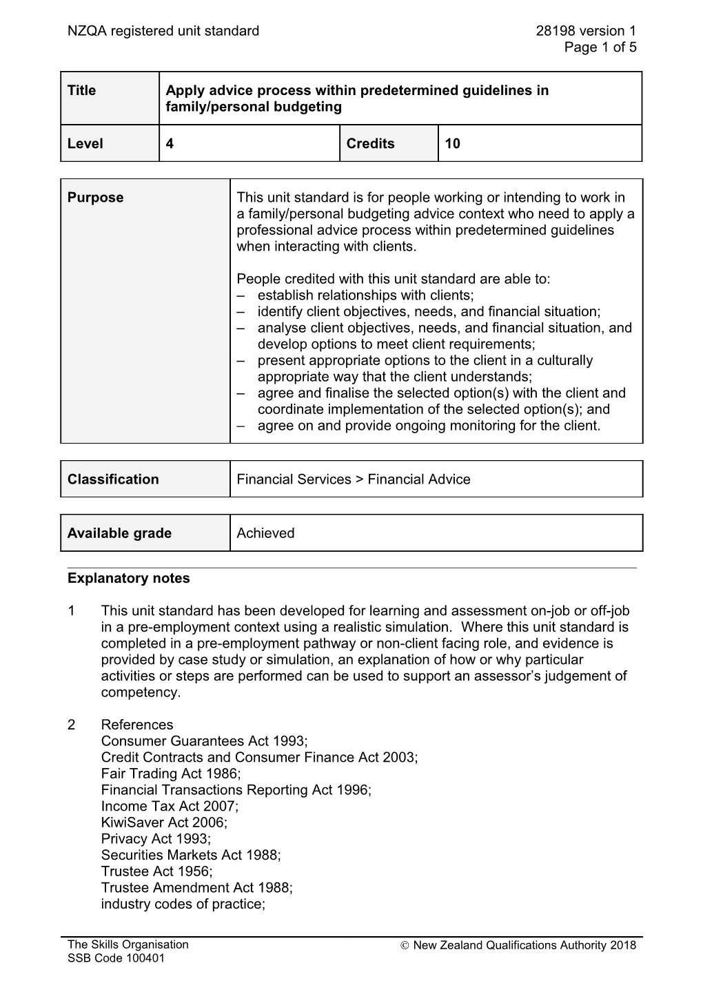 28198 Apply Advice Process Within Predetermined Guidelines in Family/Personal Budgeting