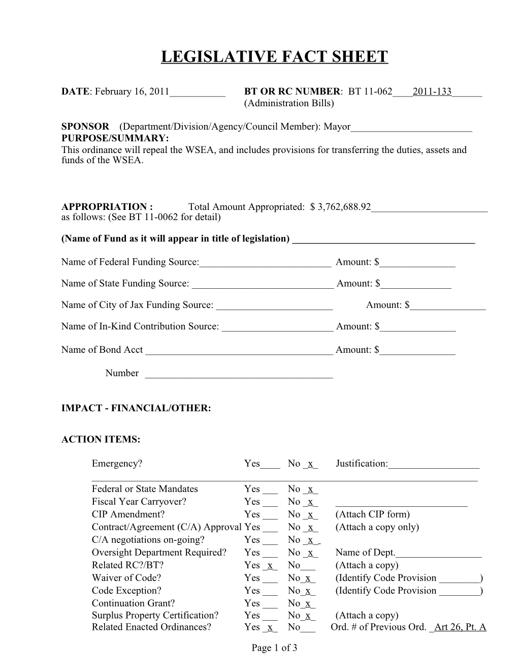 Legislative Fact Sheet