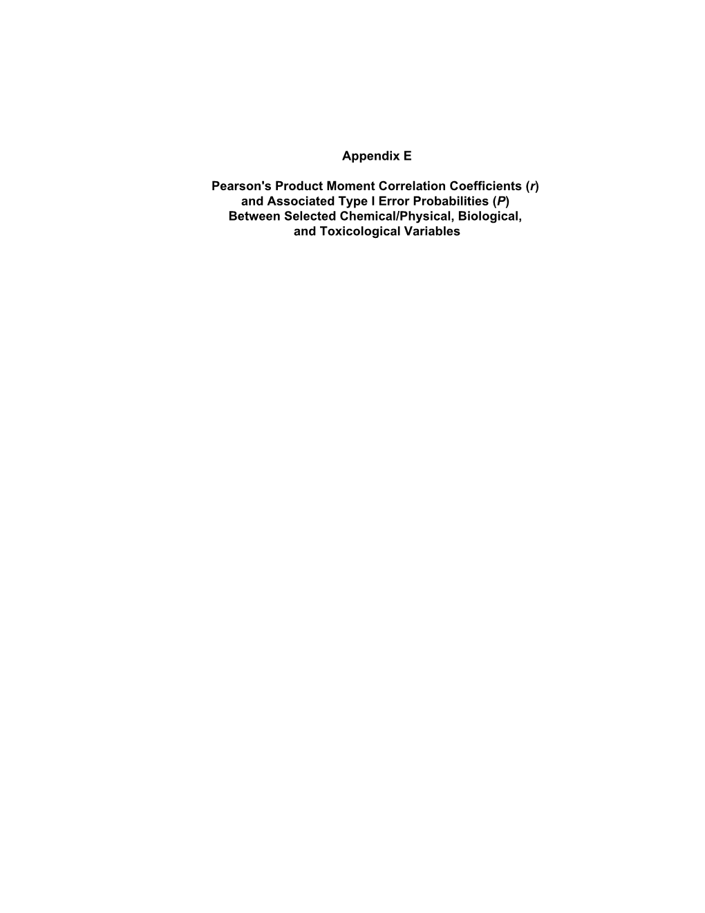 Pearson's Product Moment Correlation Coefficients (R)