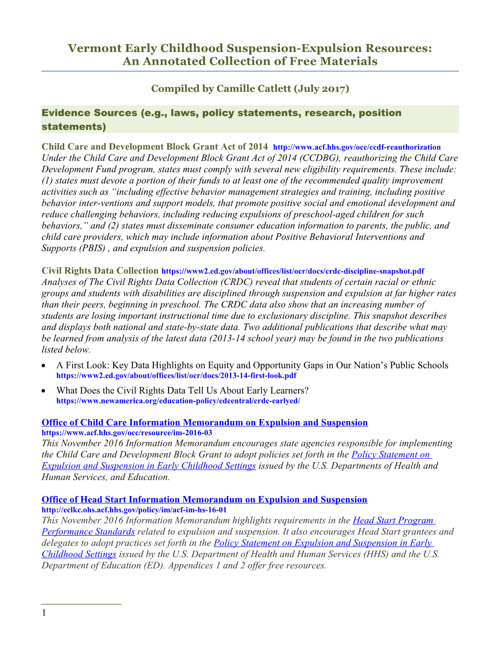 Vermont Early Childhood Suspension-Expulsion Resources