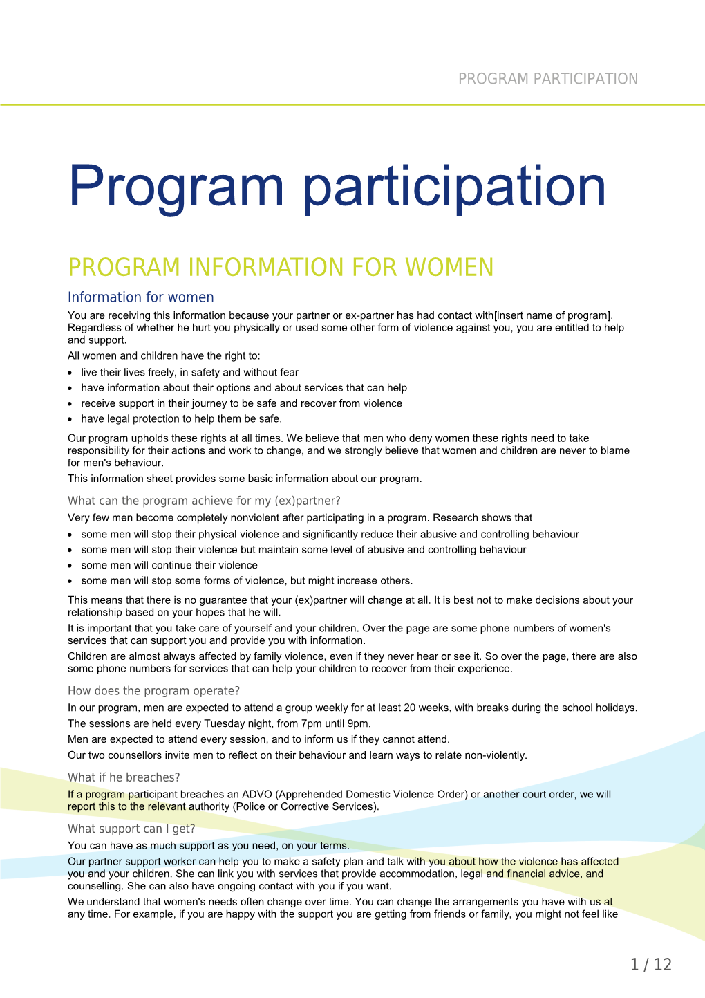 Program Information for Women