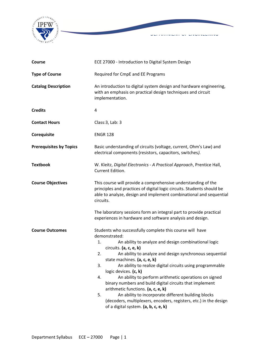 Department Syllabus ECE 27000 Page 3