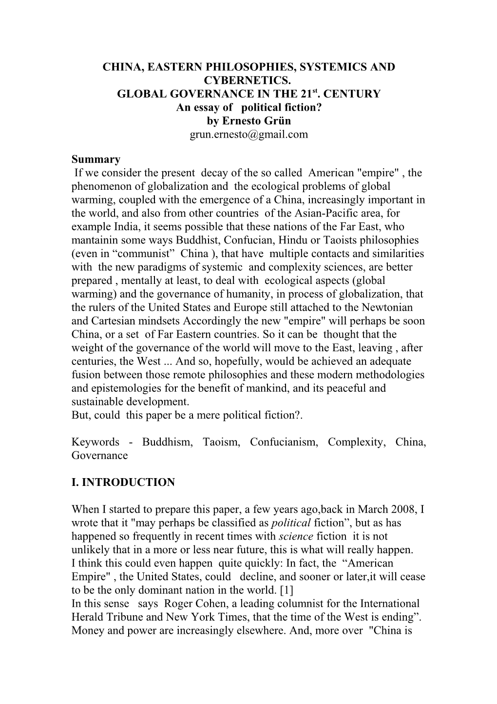 China, Eastern Philosophies, Systemics and Cybernetics
