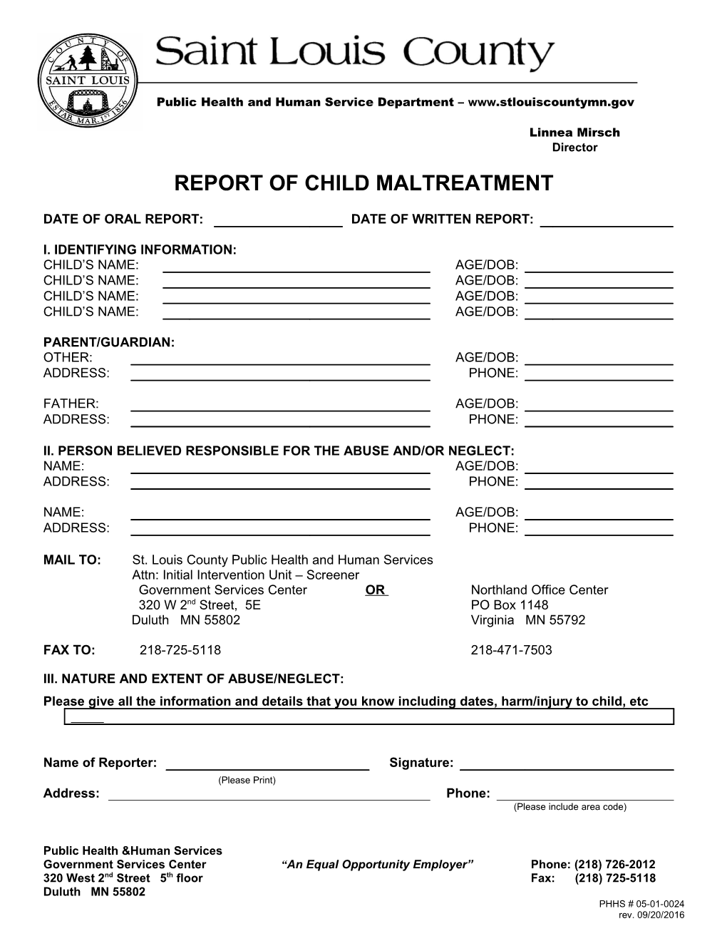 Report of Child Maltreatment