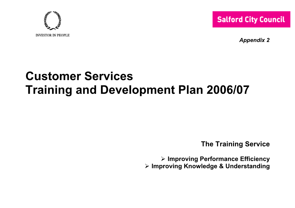 Customer Services Training and Development Plan 2006/07