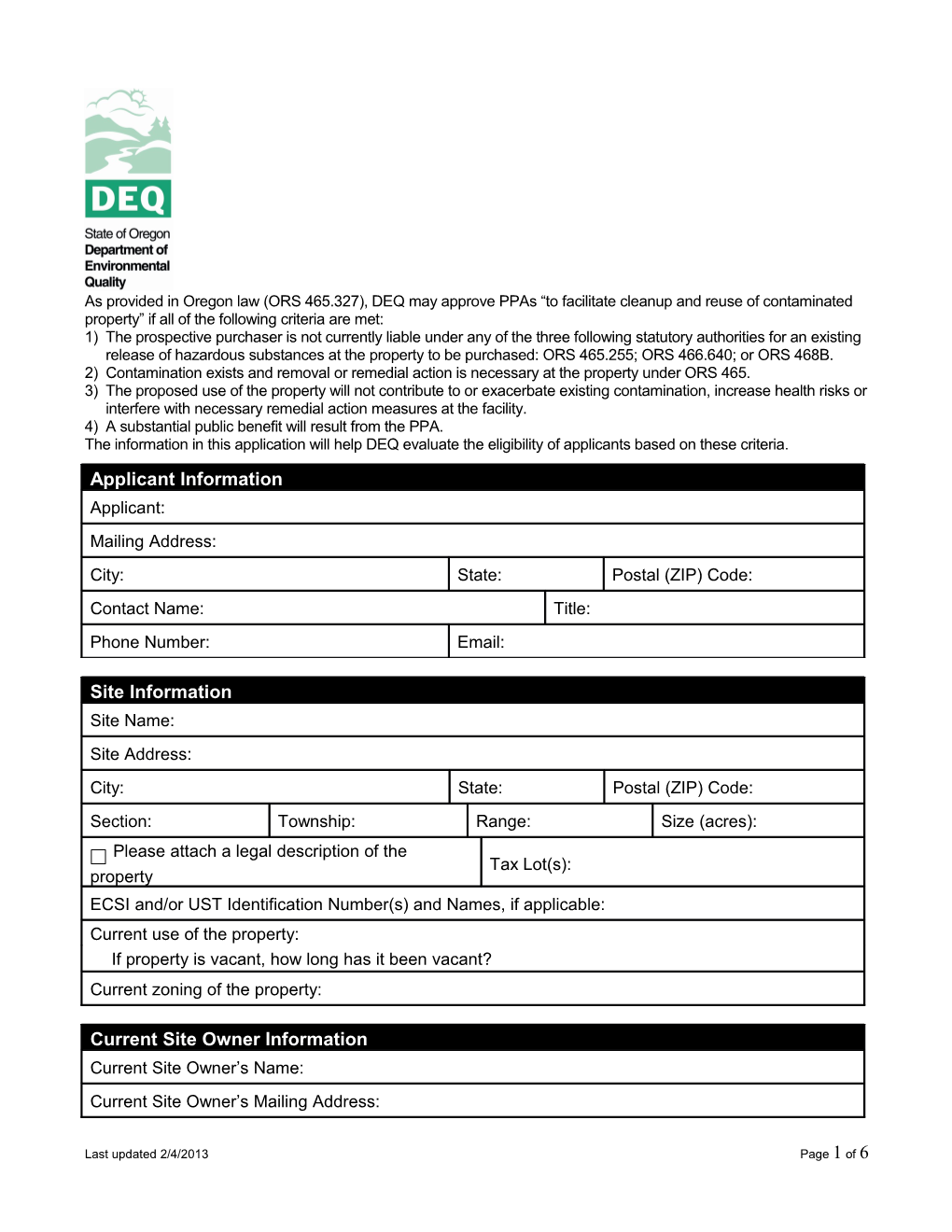 Prospective Purchaser Agreement Application Form (MS Word)