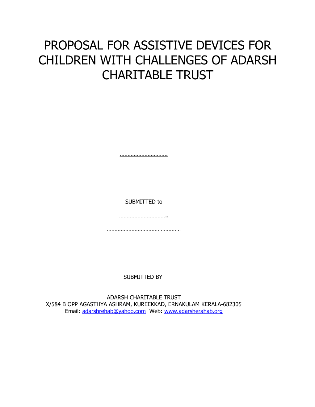 Proposal for Assistive Devices for Children with Challenges of Adarsh Charitable Trust