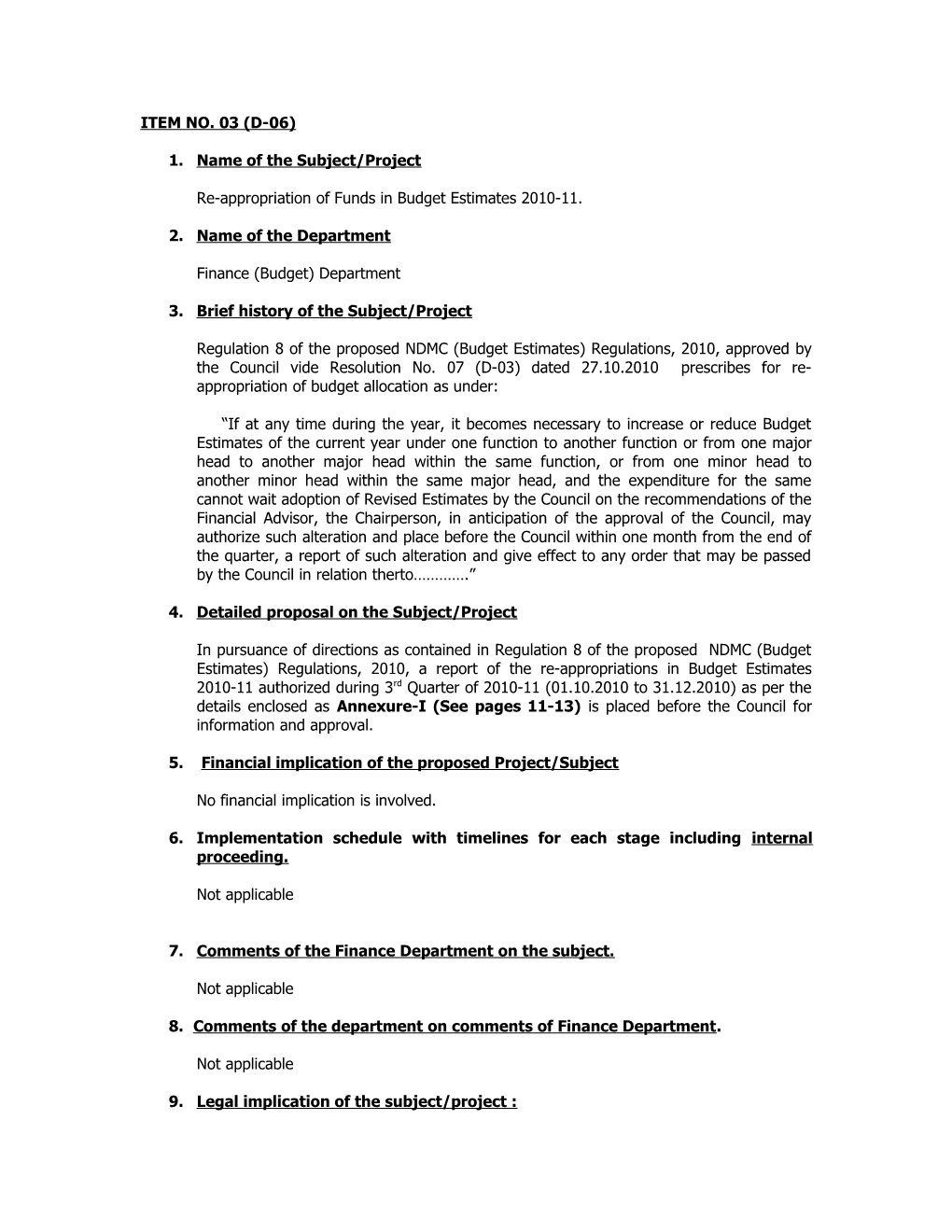 Re-Appropriation of Funds in Budget Estimates 2010-11