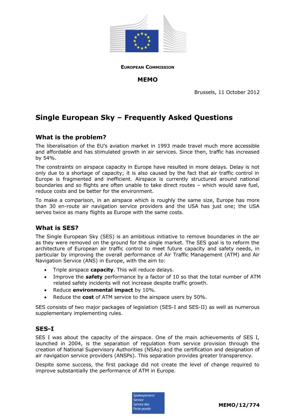 Single European Sky Frequently Asked Questions