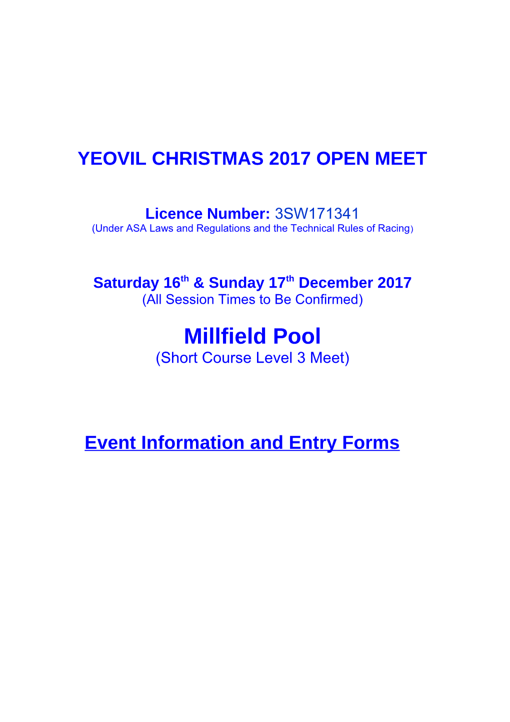 Yeovil Christmas 2017 Open Meet