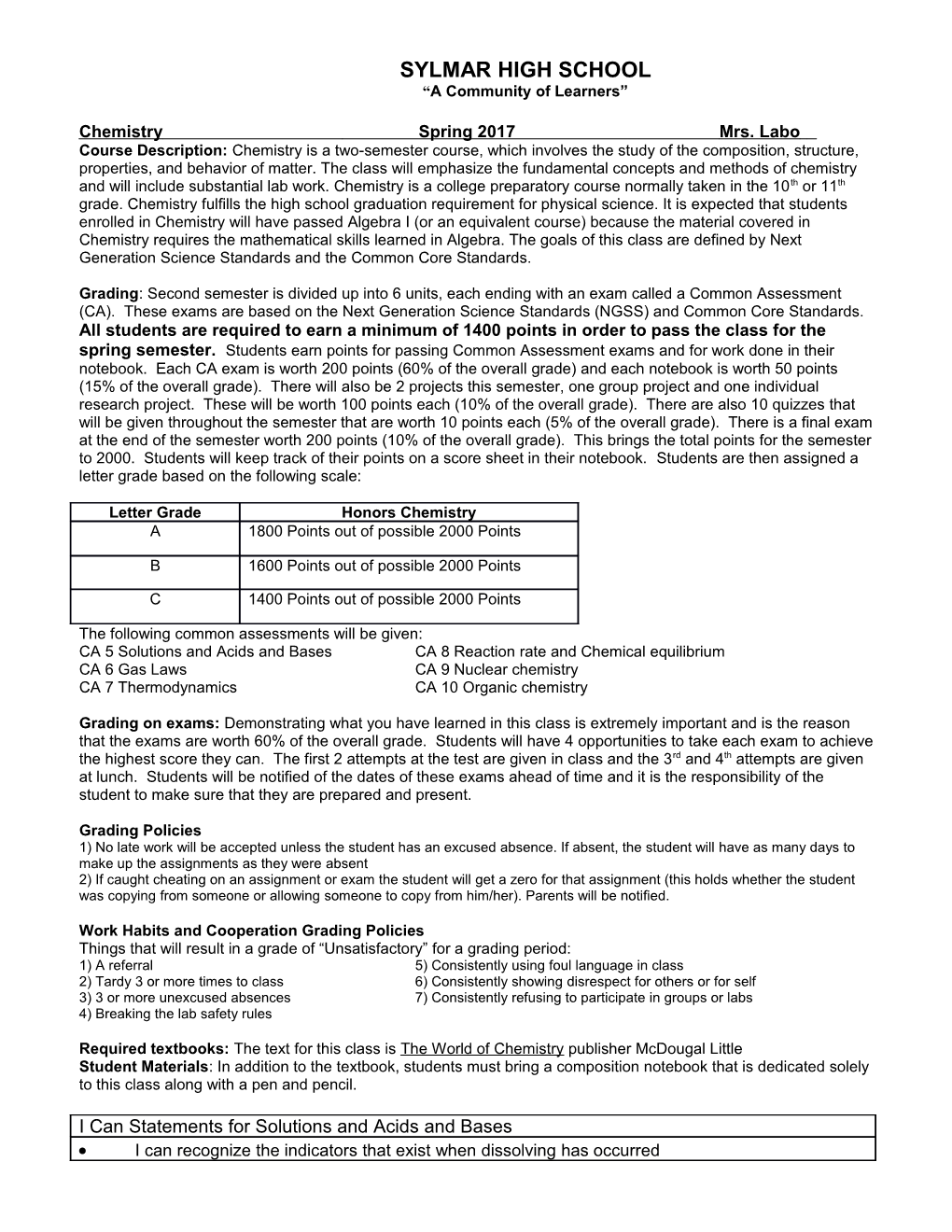 Second Semester Chemistry Core Ideas