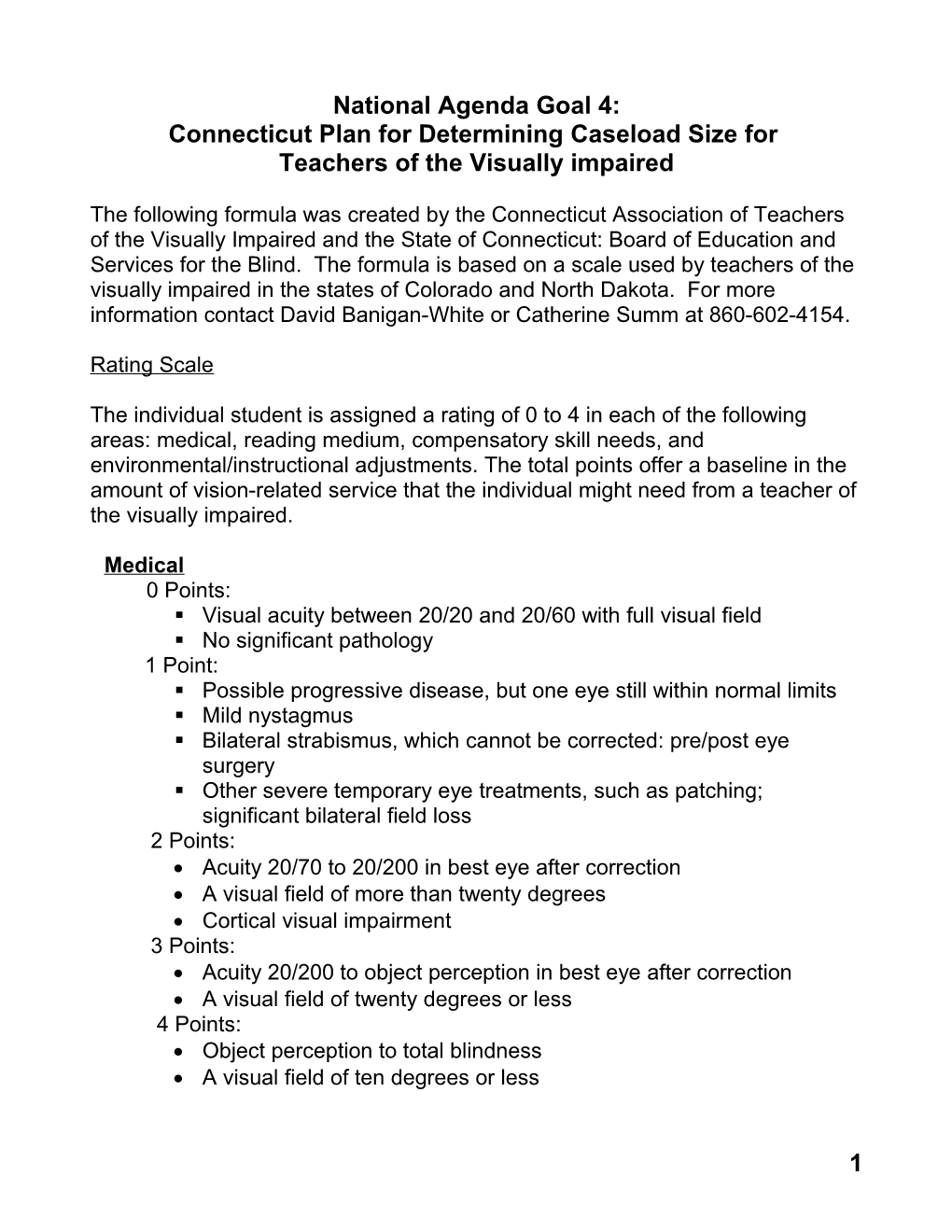 CT Plan for Determining Caseload Size for Teachers of the Visually Impaired