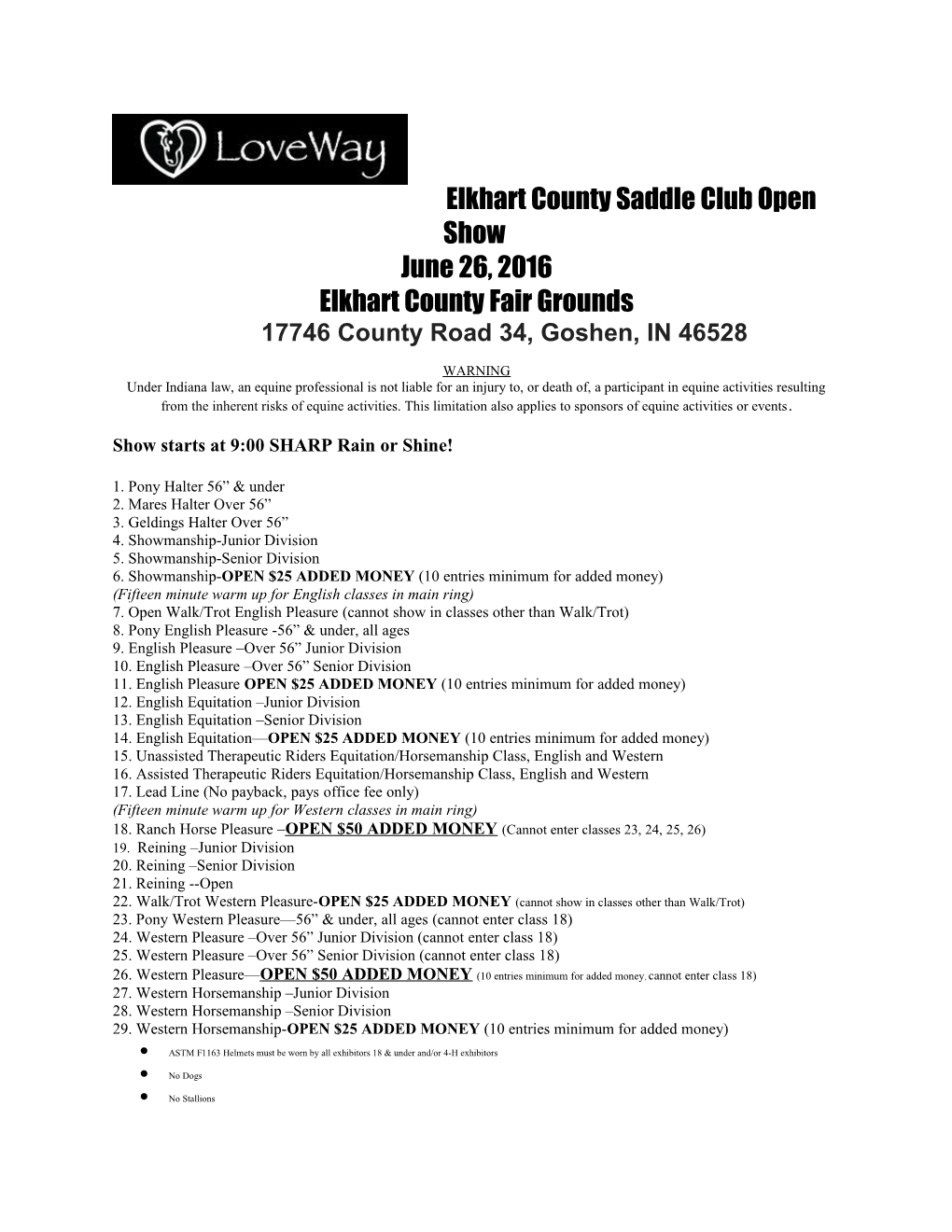 Elkhart County Saddle Club Open Show