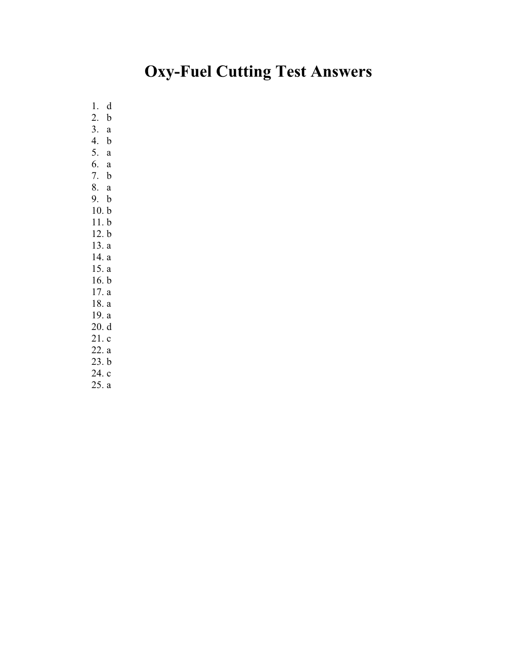 Oxy-Fuel Cutting Quiz Answers