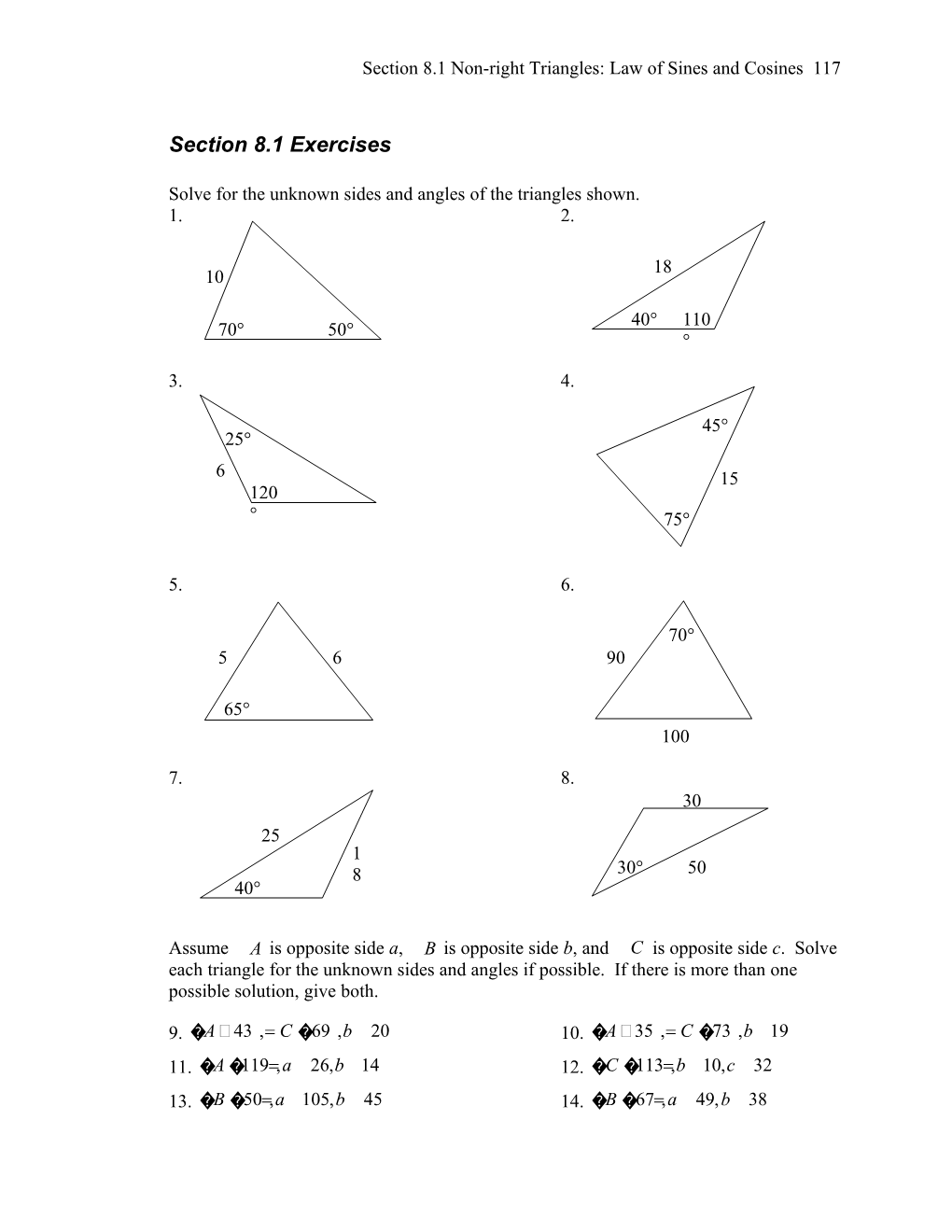 Section 8.1 Non-Right Triangles: Law of Sines and Cosines 121