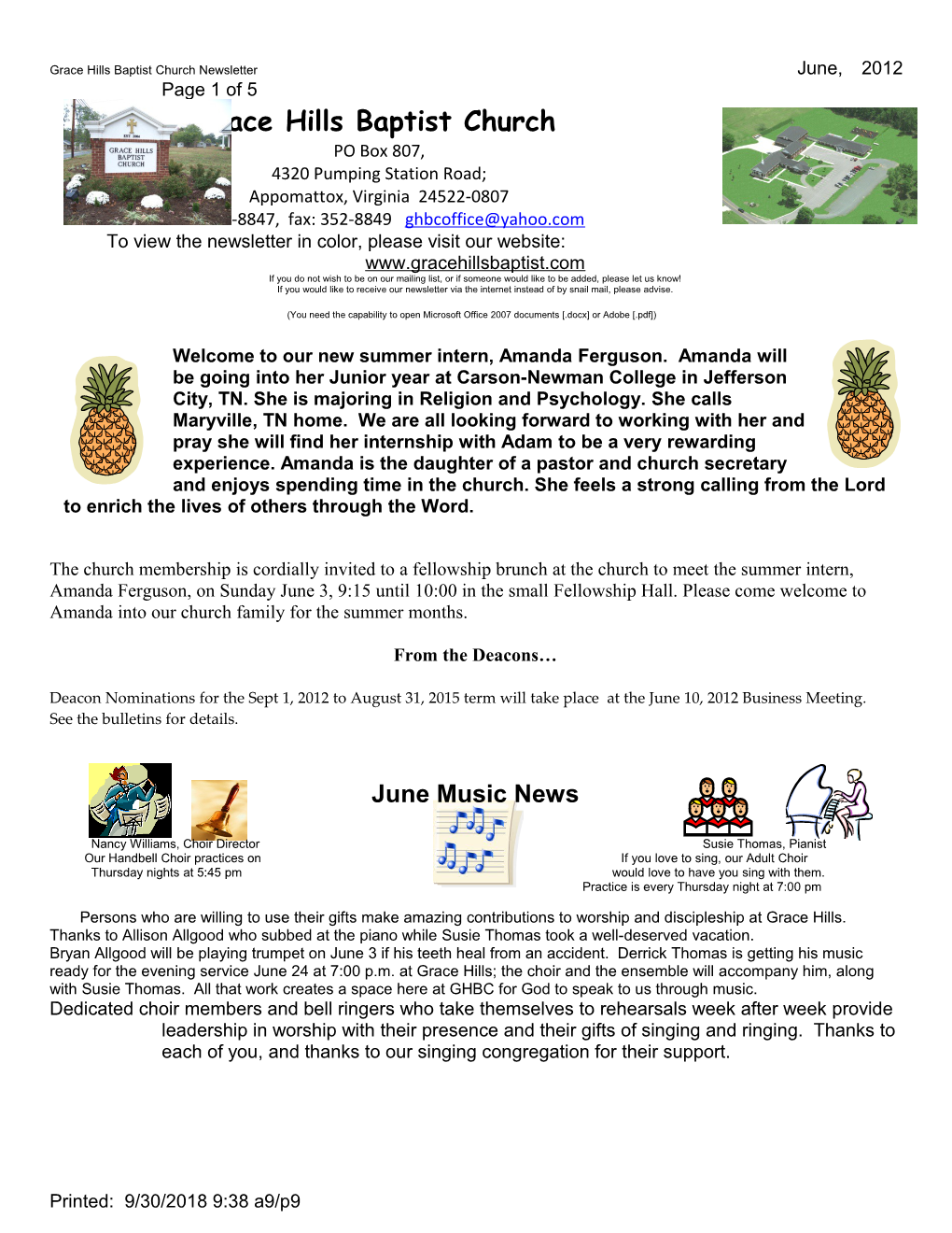 Grace Hills Baptist Church Newsletter June, 2012 Page 1 of 4