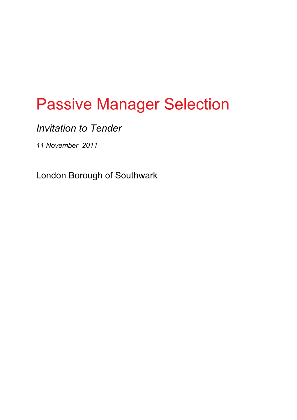 Passive Manager Selection