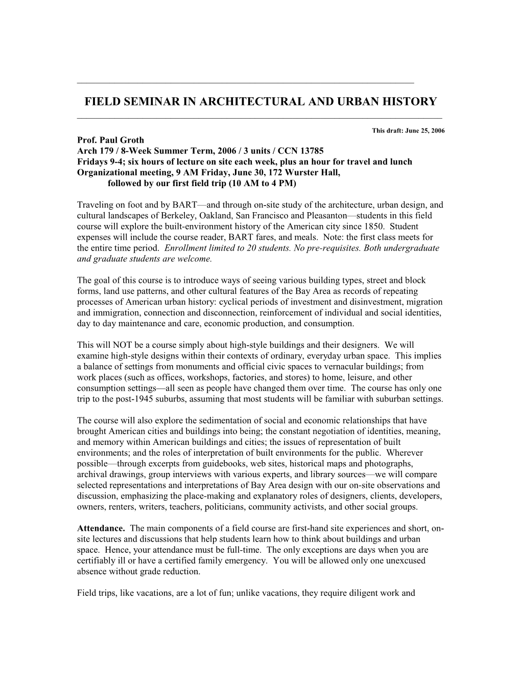 Field Seminar in Architectural and Urban History