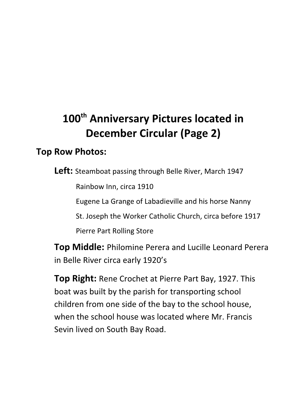 100Th Anniversary Pictures Located in December Circular (Page 1)