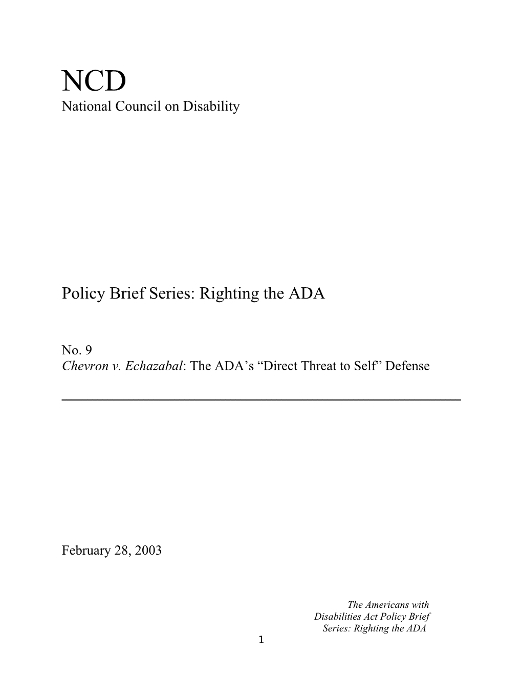 Policy Brief Series: Righting the ADA