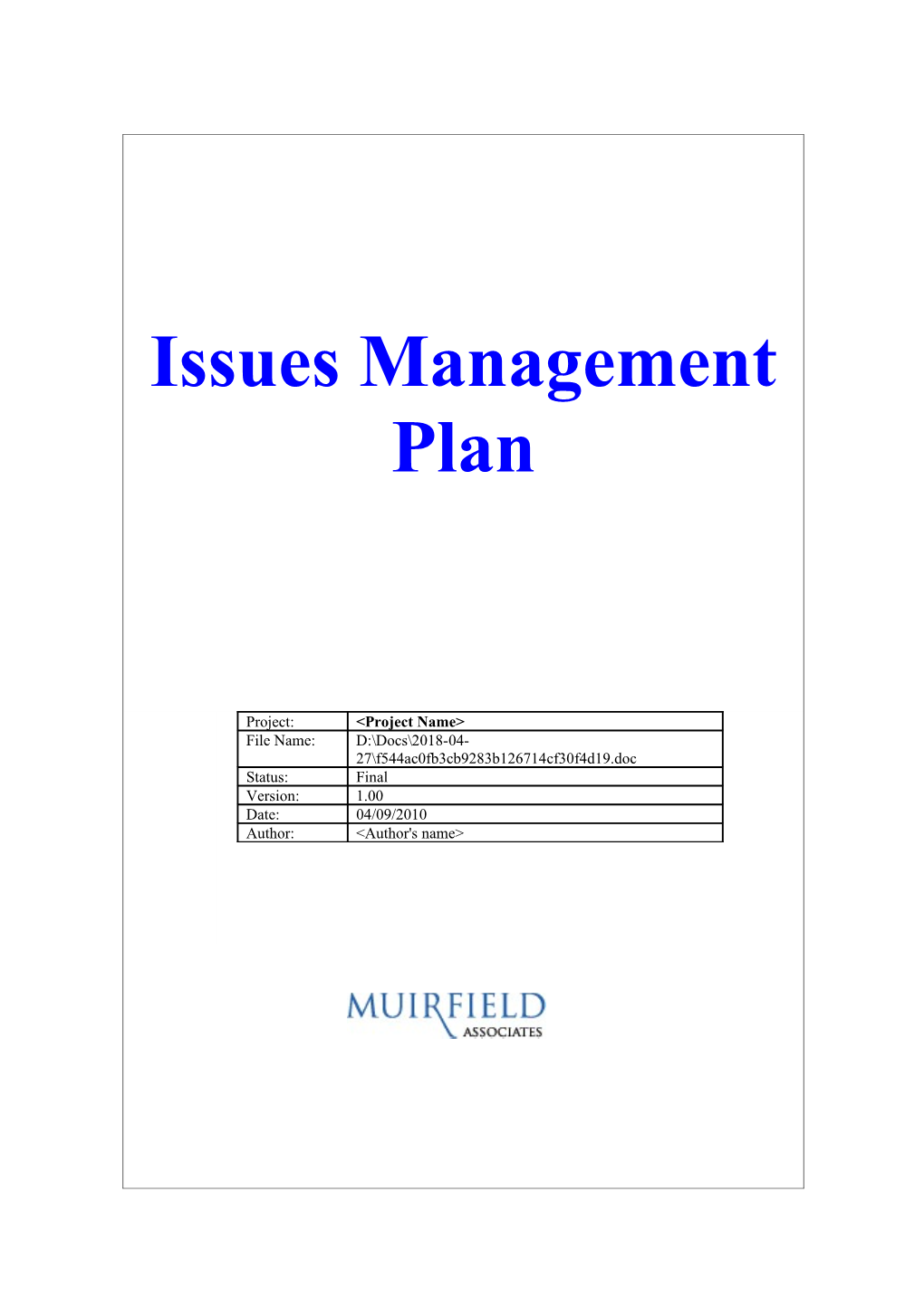 Issues Management Plan
