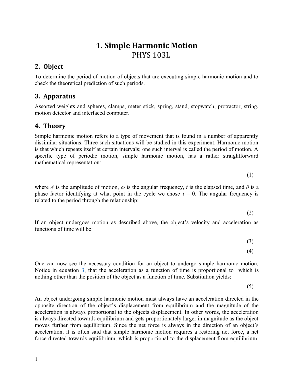 Simple Harmonic Motionphys 103L