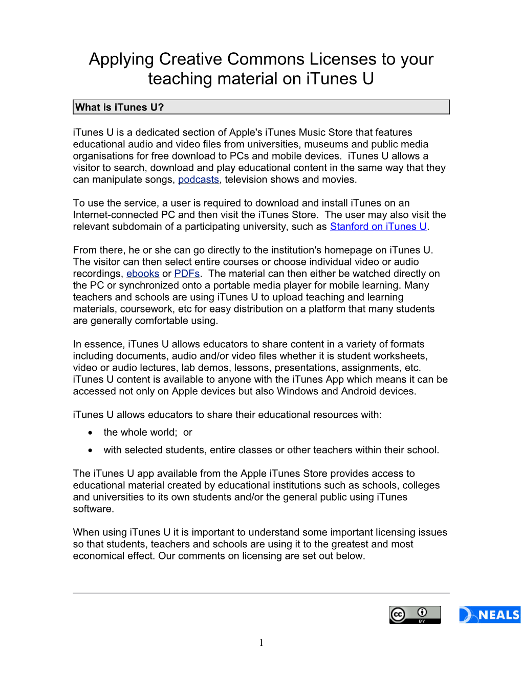 Applying Creative Commons Licenses to Your Teaching Material on Itunes U