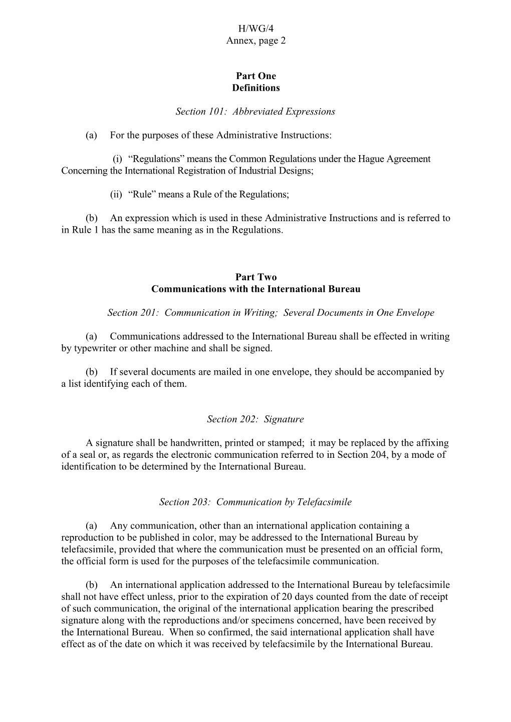 H/WG/4: Draft Administrative Instructions for the Application of the Hague Agreement Concerning